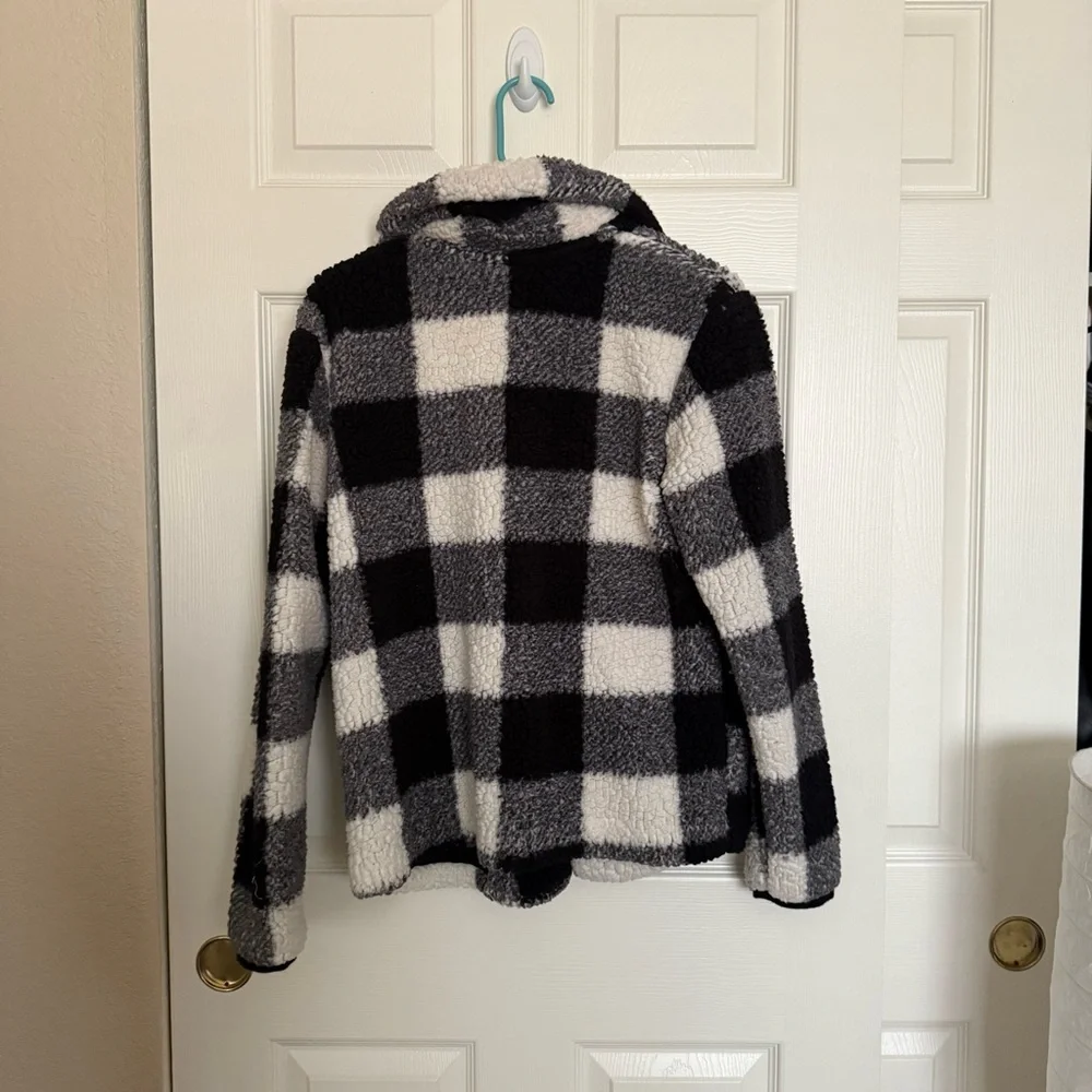 KNOX ROSE Sherpa Black and White Checkered Plaid Jacket Sz S